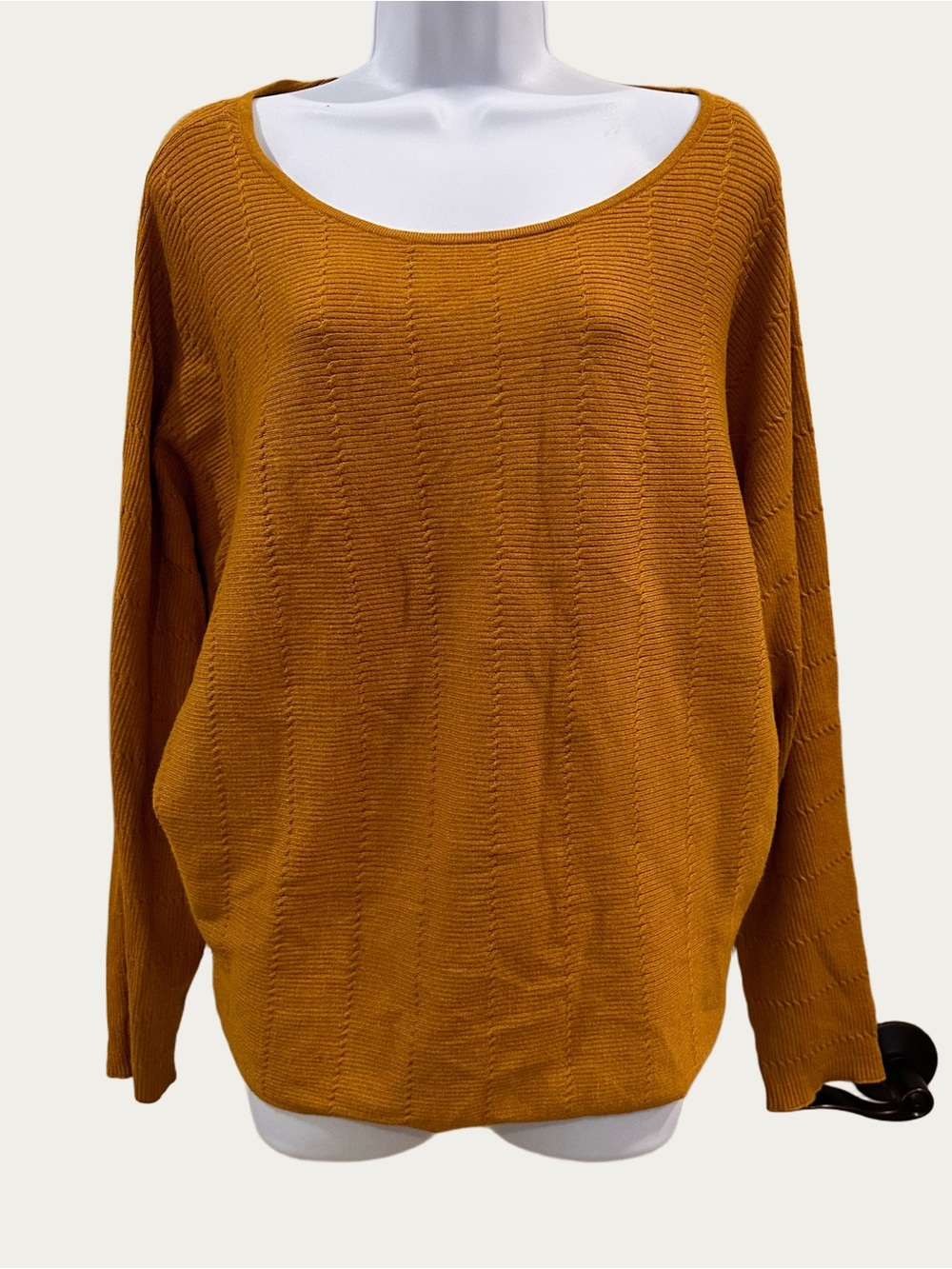 Cyrus Boat Neck Batwing Sleeve Ribbed Knit Gold/Brown Sweater Large